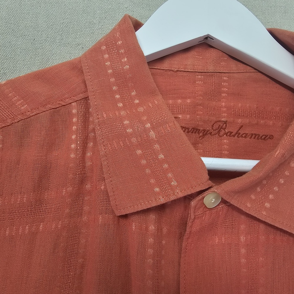 TOMMY BAHAMA Corsica Stitched Plaid Men's XL Orange Button Up 100% Linen T31947 - Picture 7 of 9